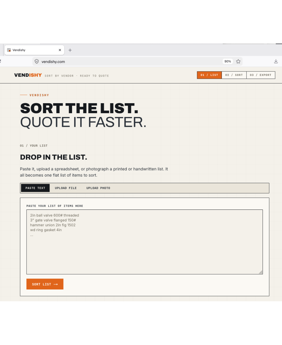 The Vendishy web app sorting the list and assigning vendors